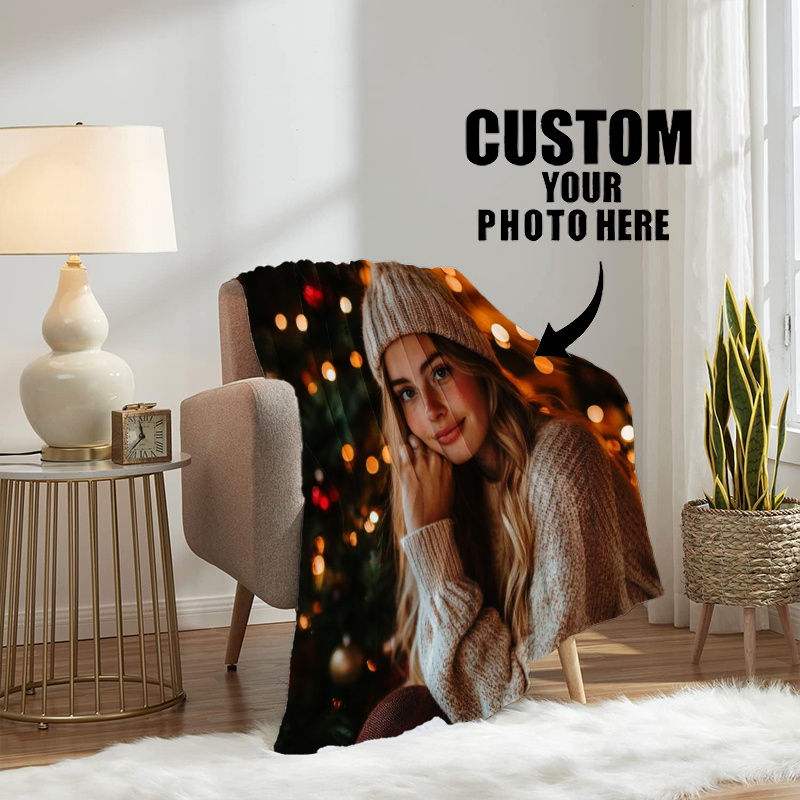 Flannel Personalized Photo Custom Pattern Blanket, Gift for Family
